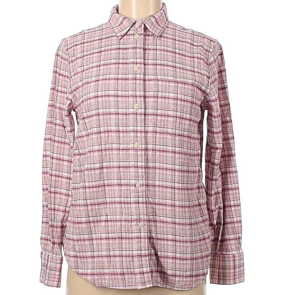 J Crew 100% CLASSIC FLANNEL cotton button down pink plaid shirt blouse 6 - Picture 1 of 2